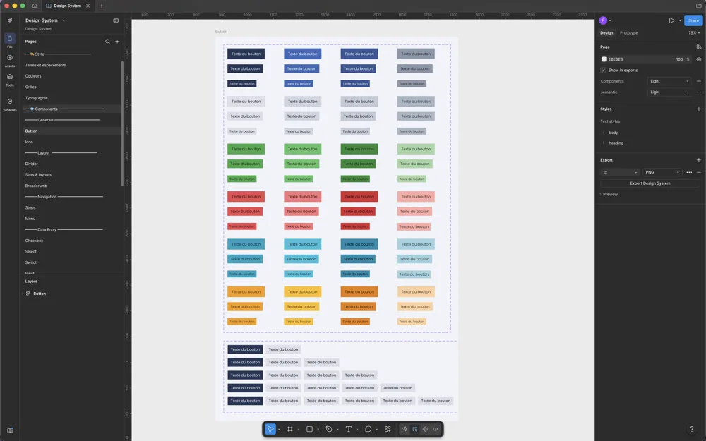Design system dans Figma : composants et variantes de boutons